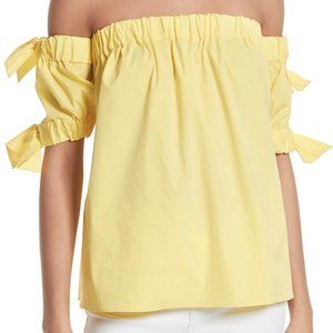 Milly Bow Details Off-the-Shoulder Elasticized Neckline Top Size S Yellow